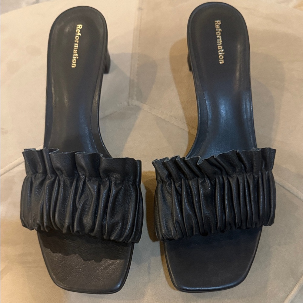 Reformation Shereen Black Ruched Heels